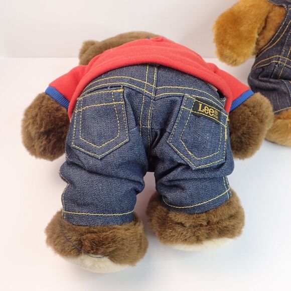 Vintage Lee Jeans Advertisement Brown Teddy Bears Plush 10” & 13" Lot of 2 - Picture 7 of 7